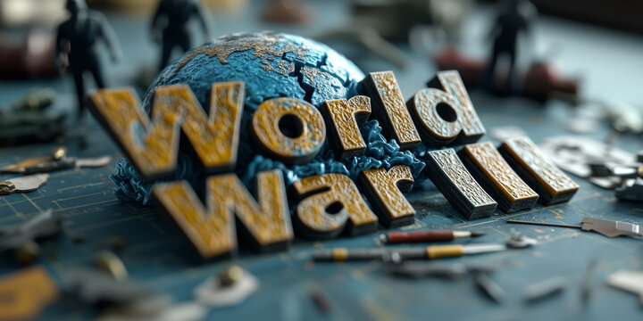 World War III Concept with Exploding Earth and Military Figures