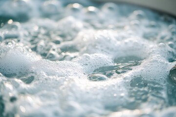 Obraz premium A close-up of foam from a hot tub, with swirling bubbles and frothy water filling the surface. The warm, steamy foam invites relaxation, capturing the essence of a cozy and indulgent spa experience.