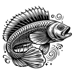 Detailed illustration of a fish with intricate patterns on white background. Raster, generative ai.