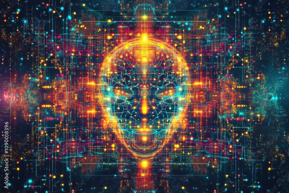 Fototapete an abstract representation showcases a digital brain filled with intricate patterns and bright color