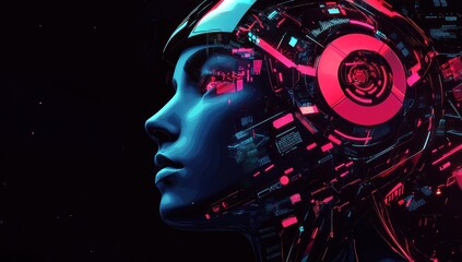 Obraz premium Cybernetic Woman in Neon Lights