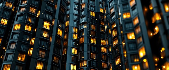 Obraz premium Illuminated Modern Apartment Building at Night - Cityscape Architecture