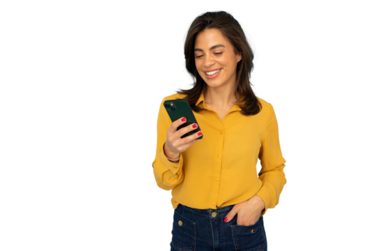 Latina entrepreneur checking emails on her phone