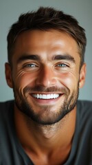 Obraz premium Portrait of a young man with a cheerful smile and beard