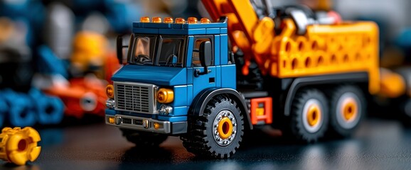 Blue and Orange Toy Construction Truck Close-Up