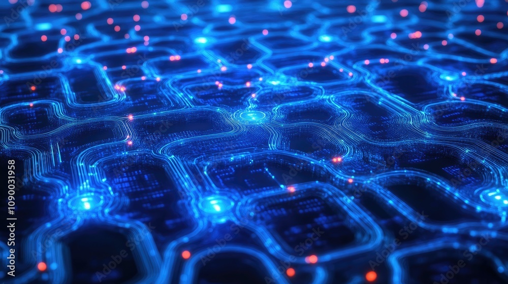 Aufkleber A futuristic abstract blue digital background with glowing data lines and interconnected nodes, symbolizing advanced technology.