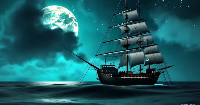 Pirate Captain's Parley Under Moonlit Sky, 4K Video