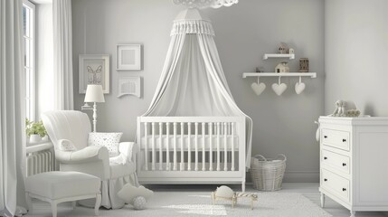 Fototapeta premium A simple, pastel-themed nursery with minimal furniture and soft, soothing colors