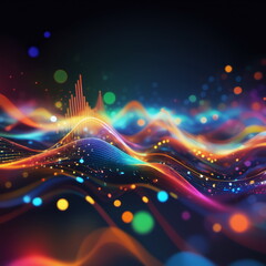 Abstract background ideal for digital, technologies, data science, scientific, neural networks, AI, network, data transmission and analysis, audio and visual concept.