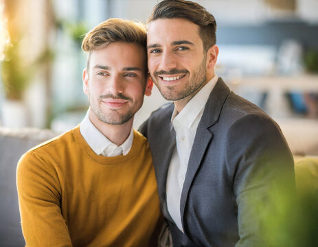 Para gej&oacute;w przytula się małżeństwo homoseksualne