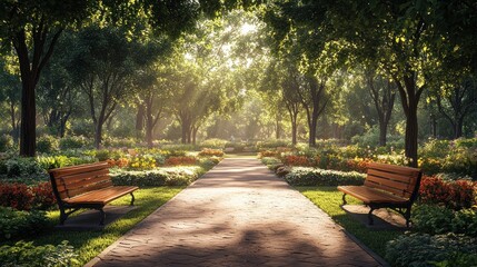 Fototapeta premium Tranquil Path Through a Sunlit Park