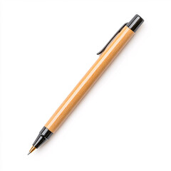 Naklejka premium A stunning close-up of a wooden pen on a minimalist desk showcasing creativity and elegance. On white background