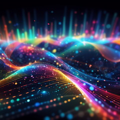 Abstract background ideal for digital, technologies, data science, scientific, neural networks, AI, network, data transmission and analysis, audio and visual concept.