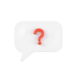 3D render white color question mark in red pastel speech bubble icon isolated on white cut out...