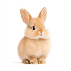 Obraz premium A charming close-up of a fluffy rabbit showcasing its adorable features. On white background