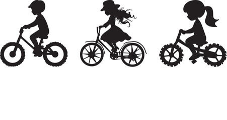 Obraz premium Silhouette of a child riding a bicycle with training wheels, vector silhouette