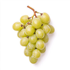 A bunch of fresh green grapes showcases their appeal as a delicious snack. On white background