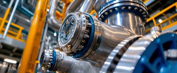 Fototapeta premium Close-up of Industrial Piping and Valves in a Modern Facility