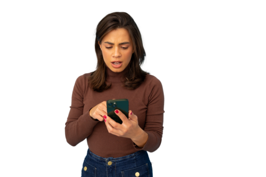Young Latina woman in business attire scrolling on her phone
