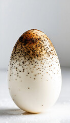 Artistic close-up of a gourmet egg sprinkled with black pepper. Ideal for culinary creatives and food stylists.