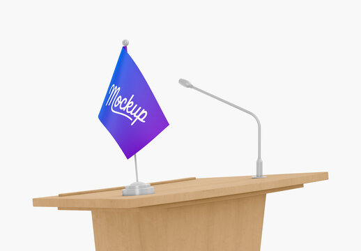 Lectern and Desk Flag Mockup - Half Side View
