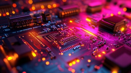 Obraz premium Automated Robotic Arm in Action on Assembly Line Welding Circuit Boards in Advanced Production Facility. Precision Technology and Industrial Automation for Efficient Manufacturing Processes.