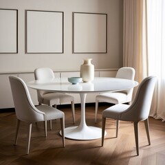 Modern Minimalist Dining Room with Elegant Decor and Blank Frames