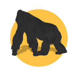 illustration of a gorilla with a yellow circle background