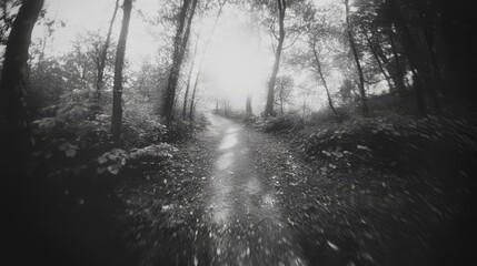 Obraz premium Monochrome forest path, winding trail.