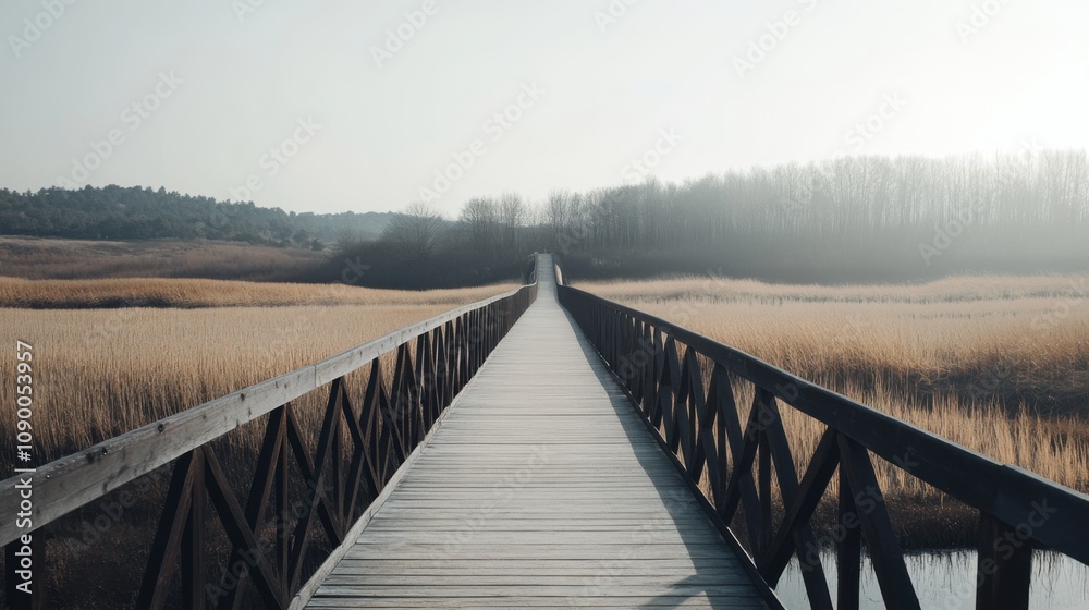 Poster A bridge connecting two different landscapes, Symbolizing the connection and understanding between diverse communities, minimalistic style