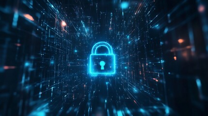 Obraz premium Lock symbol with digital network connection. Data security concept. Technology background. 