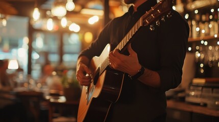 Musician Playing Guitar in a Restaurant