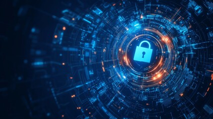 Fototapeta premium Lock symbol with digital network connection. Data security concept. Technology background. 