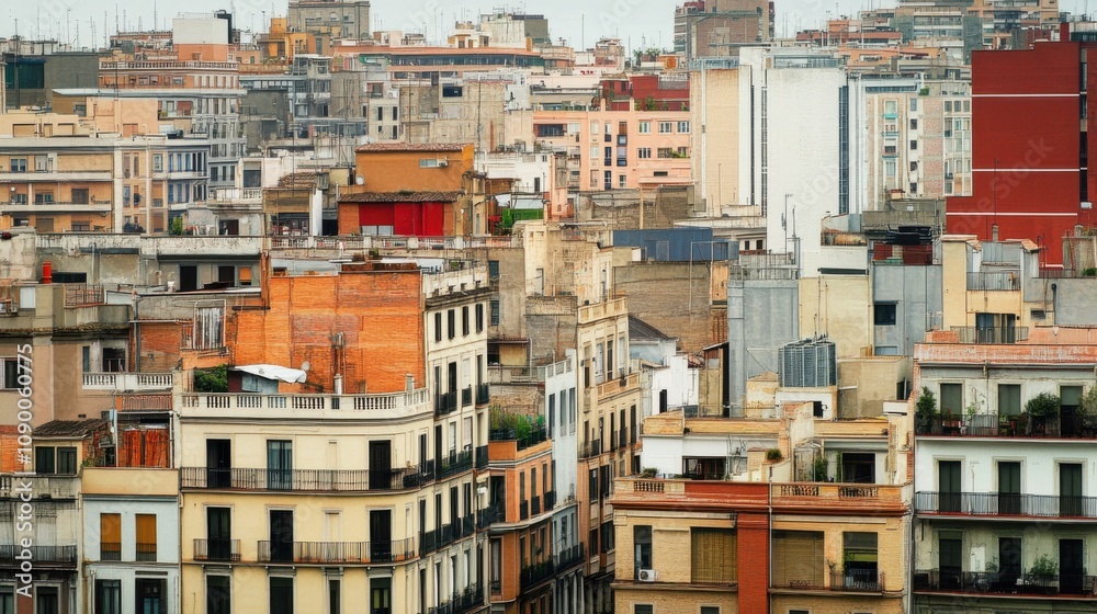 Poster a cityscape with buildings of varied architectural styles, representing the fusion of different cult