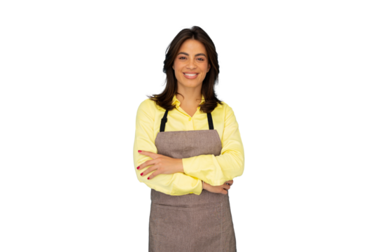Young Latina chef wearing an apron and smiling