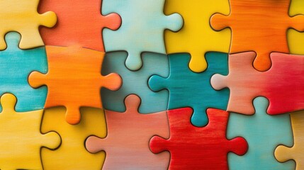 Fototapeta premium A clean, minimalistic design of a diverse set of puzzle pieces fitting together to form a whole, Representing the integration of different identities into a unified community