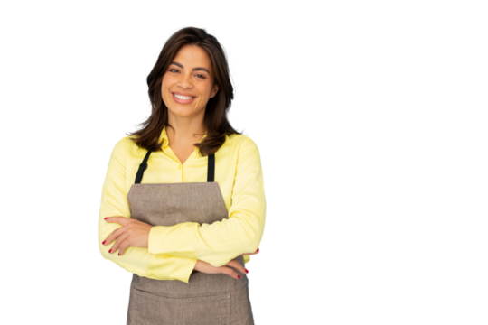 Young Latina chef wearing an apron and smiling