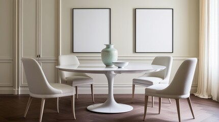 Modern Minimalist Dining Room with Elegant Decor and Blank Frames