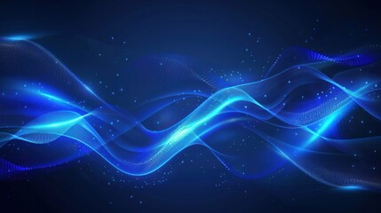 Fototapeta premium Abstract Blue Wave with Glowing Particles