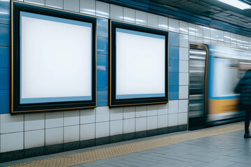 Blank Subway Advertising Mockup Two Large Posters on Platform