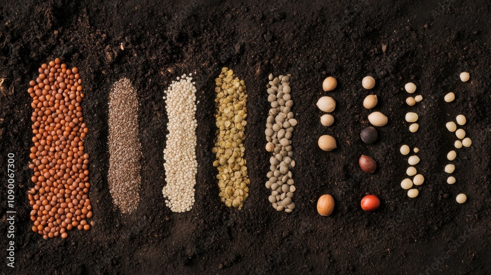 Poster a collection of diverse seeds planted in soil, symbolizing growth and potential through inclusivity,