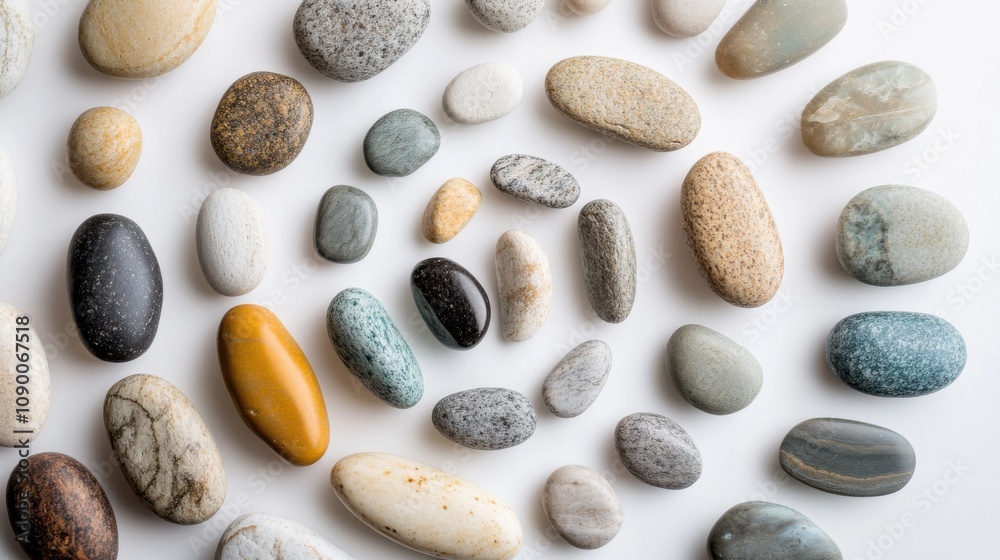 Poster a collection of diverse stones arranged in a spiral, representing the strength and balance derived f