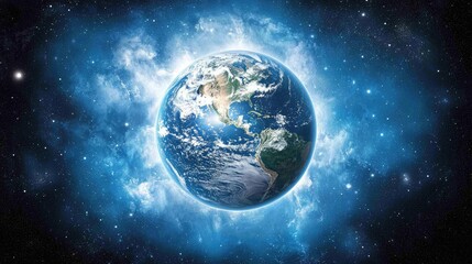 Fototapeta premium A stunning view of Earth from space illuminating the atmosphere and surface.