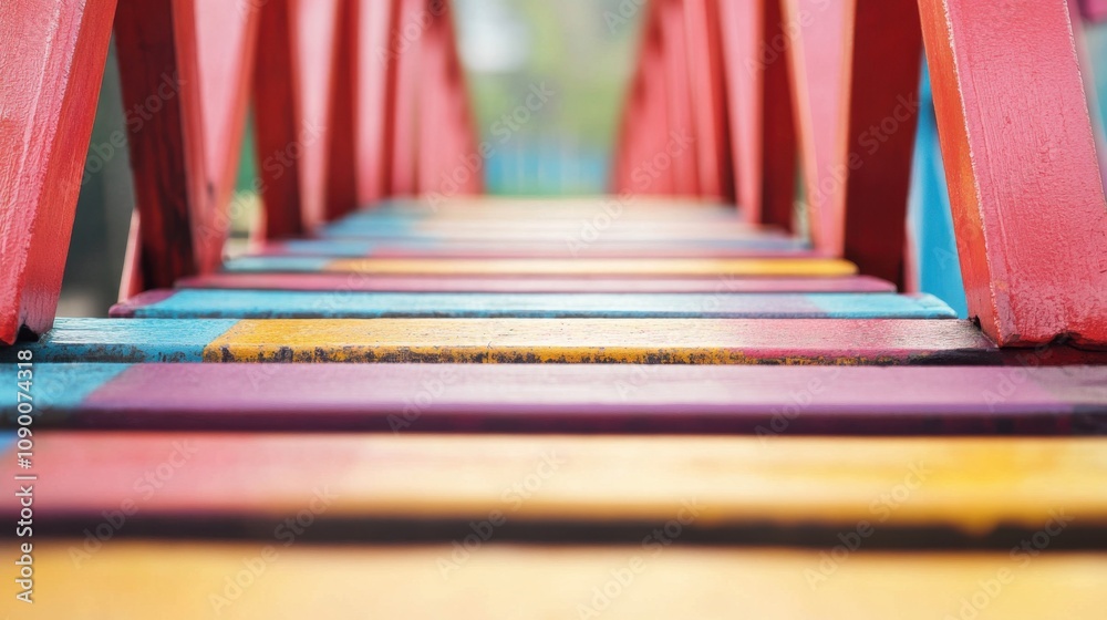 Poster a conceptual image of a bridge composed of various colorful and textured elements, symbolizing the c