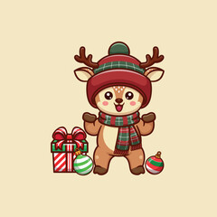 Fototapeta premium Cute Reindeer Christmas Vector Illustration