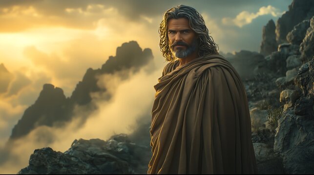 Profeta Elias no Monte Horebe; Prophet Elijah, biblical character from the Old Testament, mount horeb.Elijah isolates himself on the mountain and prays to God