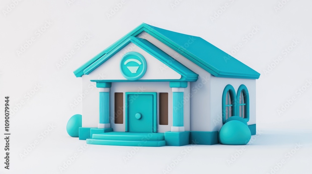Aufkleber a stylized 3d model of a house with a turquoise color scheme.