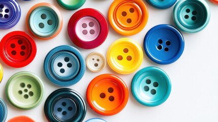 Fototapeta premium A diverse array of colorful buttons arranged in a circular pattern, Illustrating the unity and strength found in diverse contributions, minimalist composition