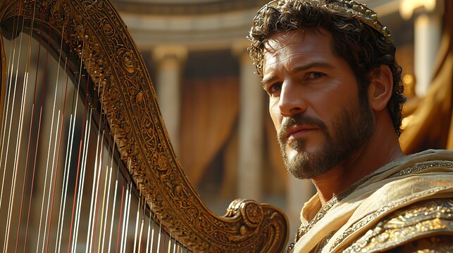 david playing the harp, young king david, davi tocando harpa