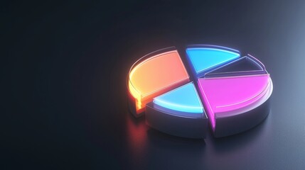 Obraz premium Dynamic neon pie chart animation digital design studio graphic visualization modern environment close-up view data representation